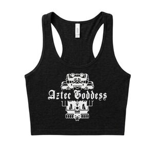 Rosio Black Tank Top with White Aztec Goddess Graphic